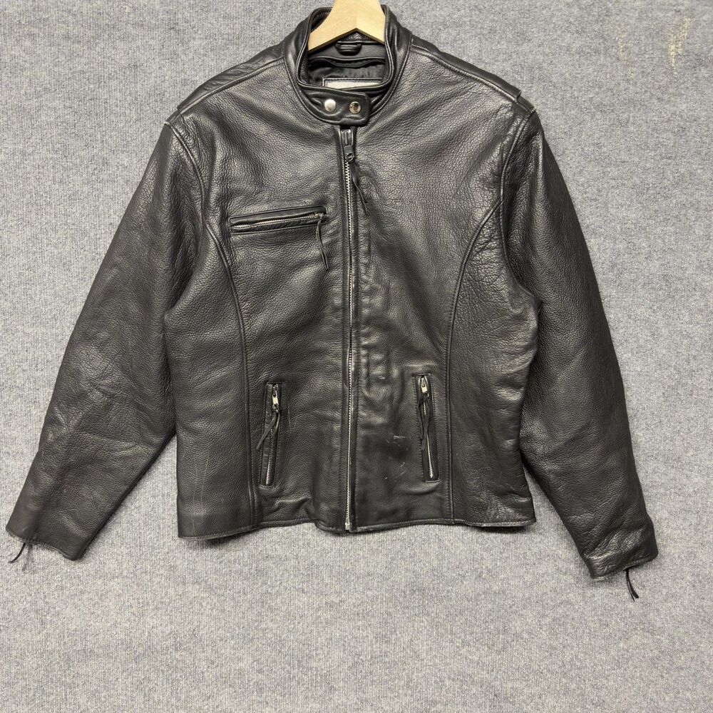 Vintage Wilsons Leather Open Road Jacket Mens L Black Motorcycle Biker Racer Zip